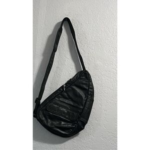 AMERIBAG Healthy Back Bag® 15" Black Leather Sling Shoulder Tote Bag